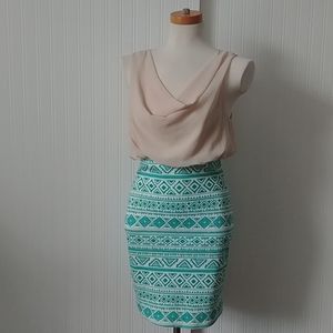 NWT teal/cream form-fitting dress